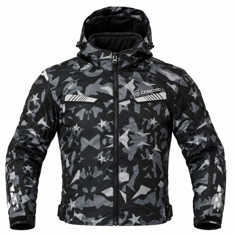 Veste Moto CFMOTO Camo Noire & Grise à Capuche